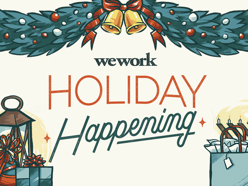 A Holiday Happening bells bow candles holidays lantern presents ribbon sparkles wework
