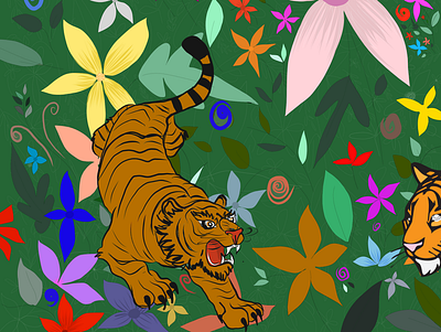 Into the wild abstract design draw flower green illustraion illustration image jungle tiger tigers vector wild yellow