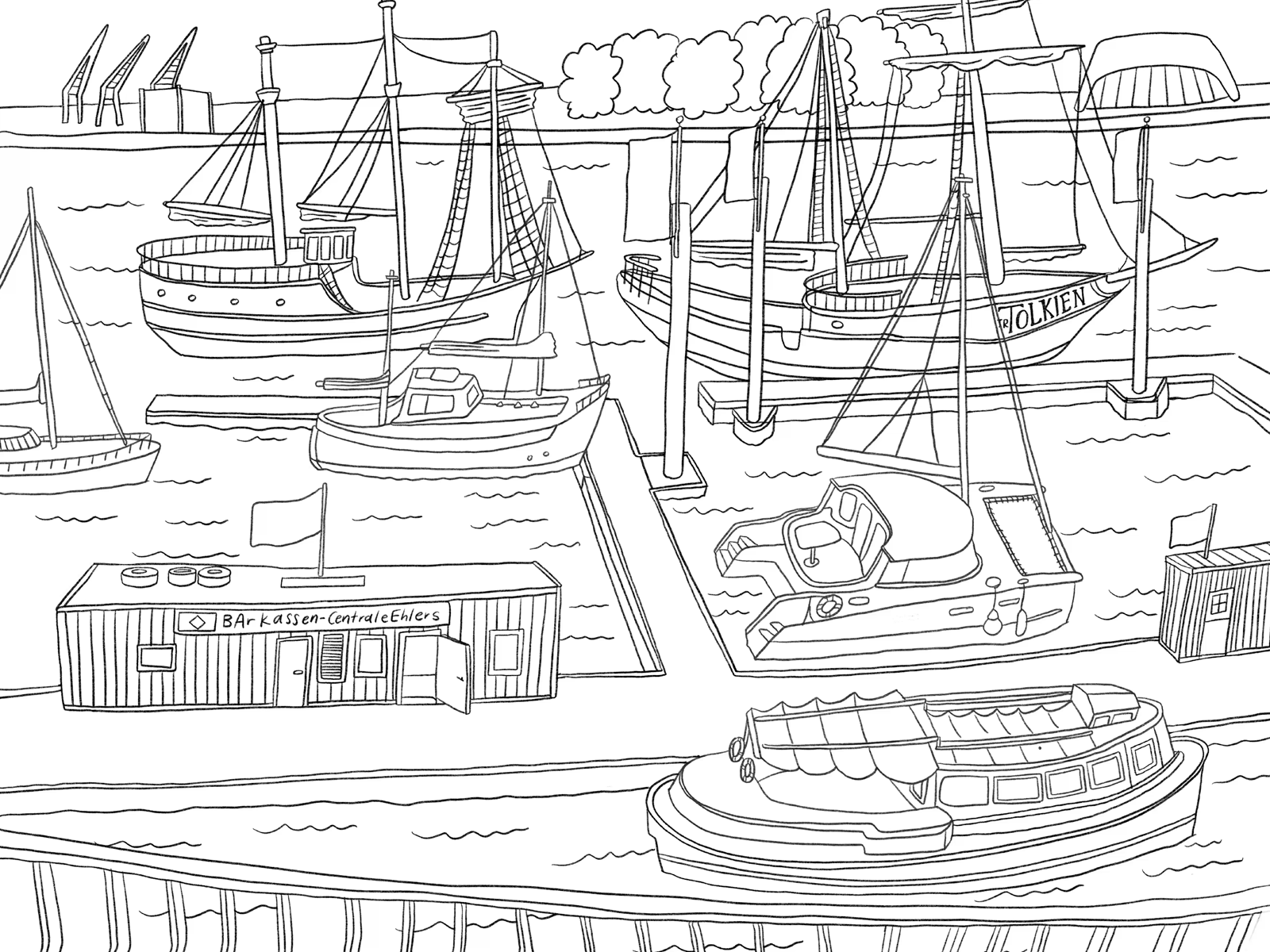 Harbour GIF black and white framebyframe illustration line drawing procreate