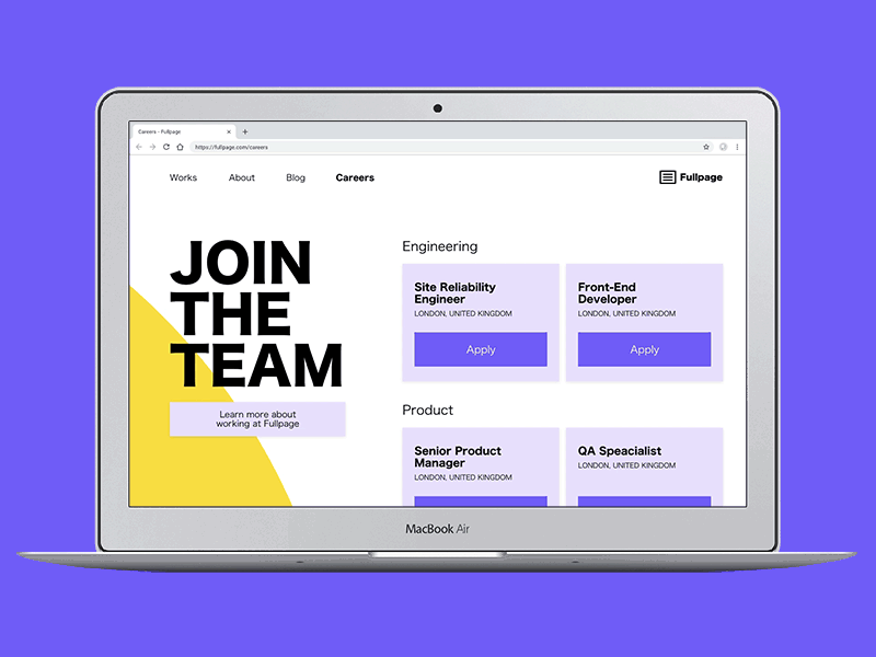 Job Listing #dailyui 050 050 above the fold dailyui purple ui yellow