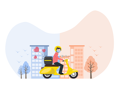 Delivery Hero art city day and night debut debutshot delivery design flat food graphic design heart illustration love minimal pandemic scooter vector vector art vector illustration