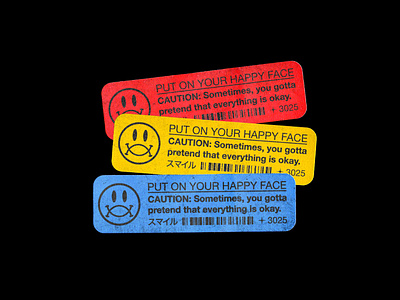 PUT ON YOUR HAPPY FACE - Sticker Design 2019 trend blue design graphic design graphicdesign grunge grunge texture old red bull smile smiley smiley face smileys sticker sticker art sticker design stickers type worn yellow