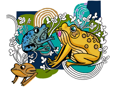 froggies digital art digital ink flat frog illustration frogs illustration ipad leaves pond