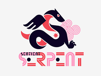 Sentient Serpent art deco brand branding character circles design dragon fire icon identity illustration lettering logo mythology smoke snake star typography vector wing