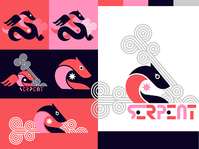 Sentient Serpent 2 art deco brand branding character circles design dragon fire flying snake icon identity illustration lettering logo mythology serpent smoke snake typography vector