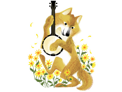 Springtime Music character character design daisies design digital art dog dog character dog illustration doggy drawing flat illustration springtime texture
