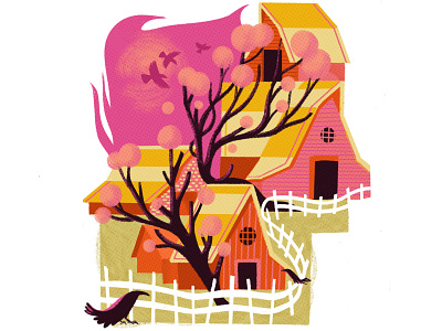 Spring is springin' buildings clipstudiopaint crows design digitalart digitalpainting earth earthday farm illustration photoshop picketfence pink red redbarn sky trees