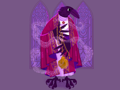 Ritual bishop chain character character design cleric clip studio paint corvid costume crow digital art illustration insense photoshop priest robe smoke stained glass texture thurible window
