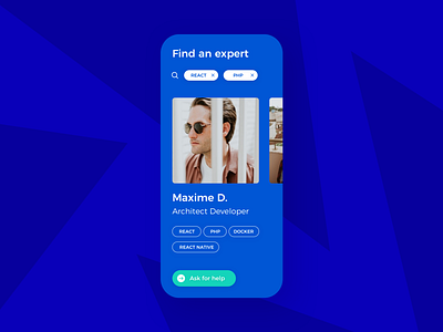 Ask the experts Contact Page app blue button contact contact list cta button label list mobile mobile app picture profile search search bar slider swipe tag ui ux ux ui