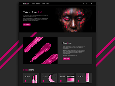 Pinkit-up. bold dark design homepage makeup pink shop theme website