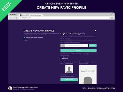 Favics — Create new favic profile beta create destroythestandard favics hamburg profile profile type sneak peek startup ui user group ux