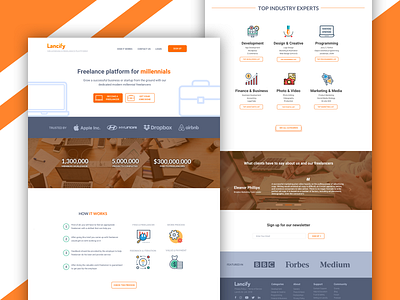 Lancify - Freelance Platform Landing Page app business categories cta freelance grid homepage landing page orange ui uiuxdesign ux vibrant web