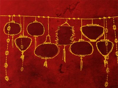 Lanterns chinese doodle handdrawn red