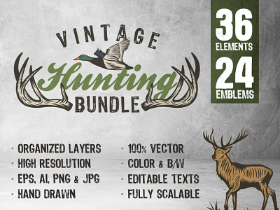 Vintage Hunting Bundle adventure bundle deer forest hunt hunting tour vintage wildlife