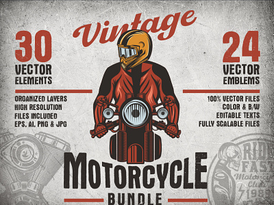 Vintage Motorcycle Emblems and Elements Bundle