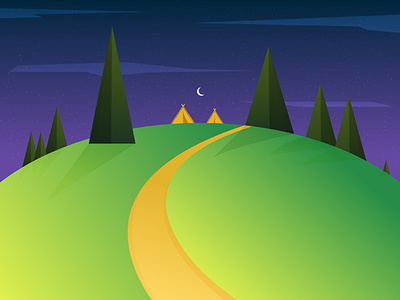 Green Landscape Travel Background camping forest greenfield landscape mountain nature illustration night night mode stars trees vector art