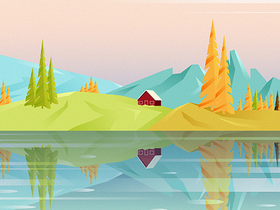 Reflection Of Nature adobe illustrator adventure adventurer cottage digital art digital painting forest greenfield illustration landscape mountain nature nature illustration travel