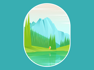 Mountain Lake adobe illustrator adventure adventurer camping cottage digital art digital painting forest greenfield illustration jungle landscape mountain nature nature illustration travel