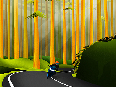 Hill Ride adventure beautiful bike cool digital art digital painting fast forest hill illustration landscape motorcycle mountain nature nature illustration race riding road travel trees
