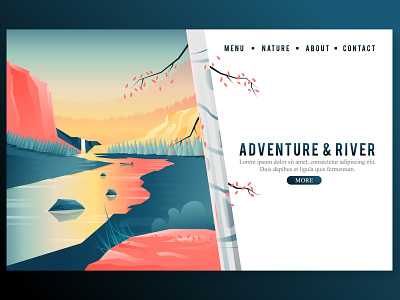 River and birch tree nature Website background adventure forest homepage illustration landing page landscape mountain nature illustration travel web