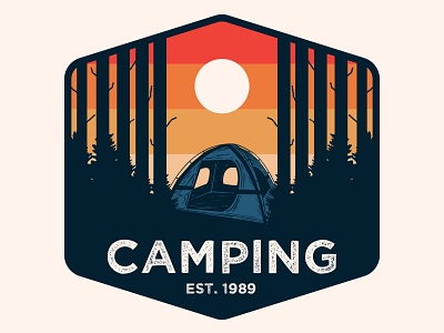 Camping Logo adventure badge logo camp camping forest hand drawn moon night retro tent trees vintage
