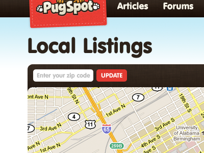 PugSpot: Local Listings blue brown local maps pugs pugspot red redesign