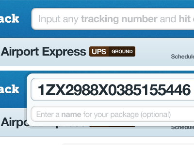 TrackThePack Redesign: Selected Input app form input redesign tracking trackthepack ui web