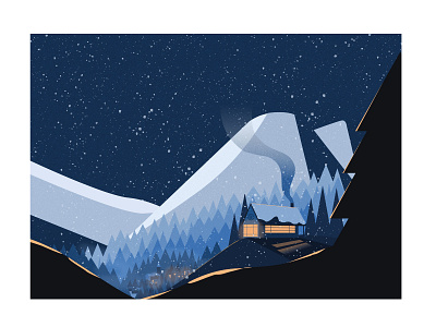 Après Ski christmas house illustration night winter