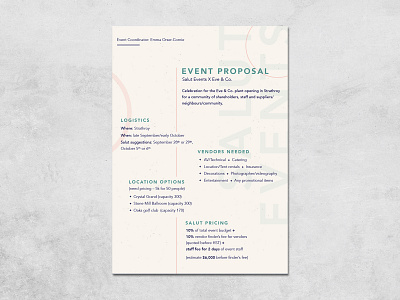 Salut Events Proposal document event layout design print