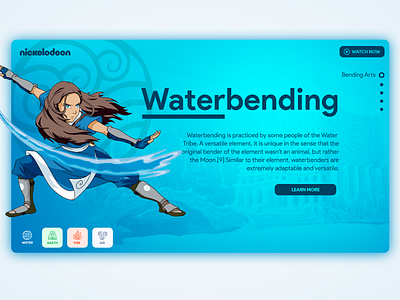 Avatar UI - Waterbending (Katara) app avatar cartoon character katara nickelodeon the last airbender ui ui design user interface ux ui ux design ux designer web website