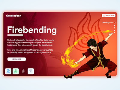 Avatar UI - Firebending (Zuko) anime app avatar cartoon nickelodeon the last airbender ui ui design user interface ux ux ui ux design web web design zuko