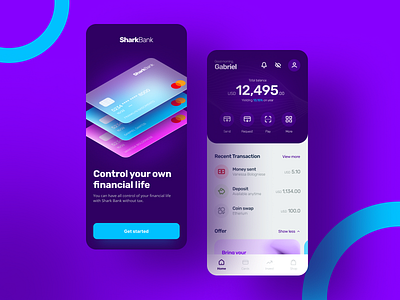 SharkBank app bank credit credit card glass glassmorphism purple ui