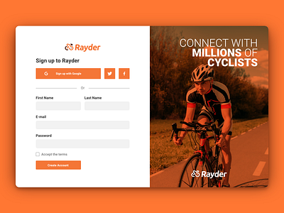 Rayder - Sign Up (DailyUI #001) create account daily ui daily ui 001 rayder sign in signup