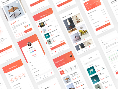 Furniture App All Screen cart design digital furniture market place mobile app payment shopping ui ux