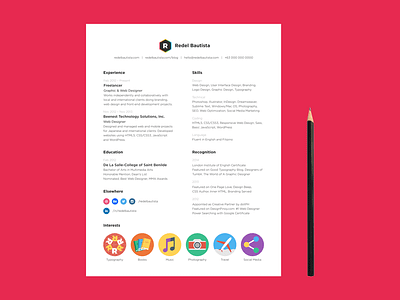 Resume clean colorful curriculum vitae cv flat icons illustration minimal resume self promotion