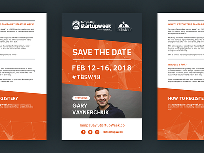 TBSW18 Flyer conference design event florida flyer gary vee graphic design orange poster print startup tampa tampa bay