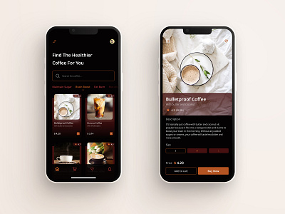 Find Heathier coffee for you app appdesign coffe screen design shoppingcart ui