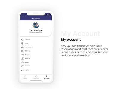 Ios Presentation account settings settings page travel app