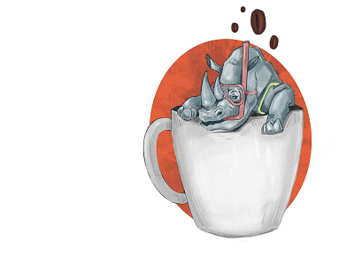 Rhino in the mug art coffee color design digitalart draw illustration procreate