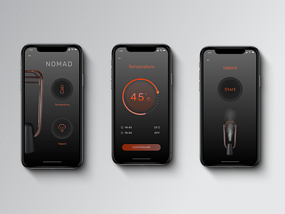 Nomad dark UI 3d application application ui applications black concept dark darkui heater home mobile product product design project safety start temperature time userinterface warm