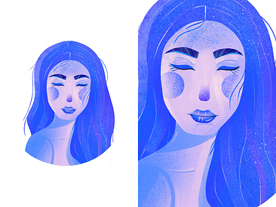 blue girl with closed eyes