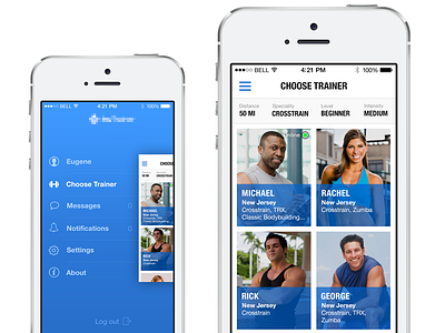 Fitness App condensed fitness helvetica ios list sidemenu trainers