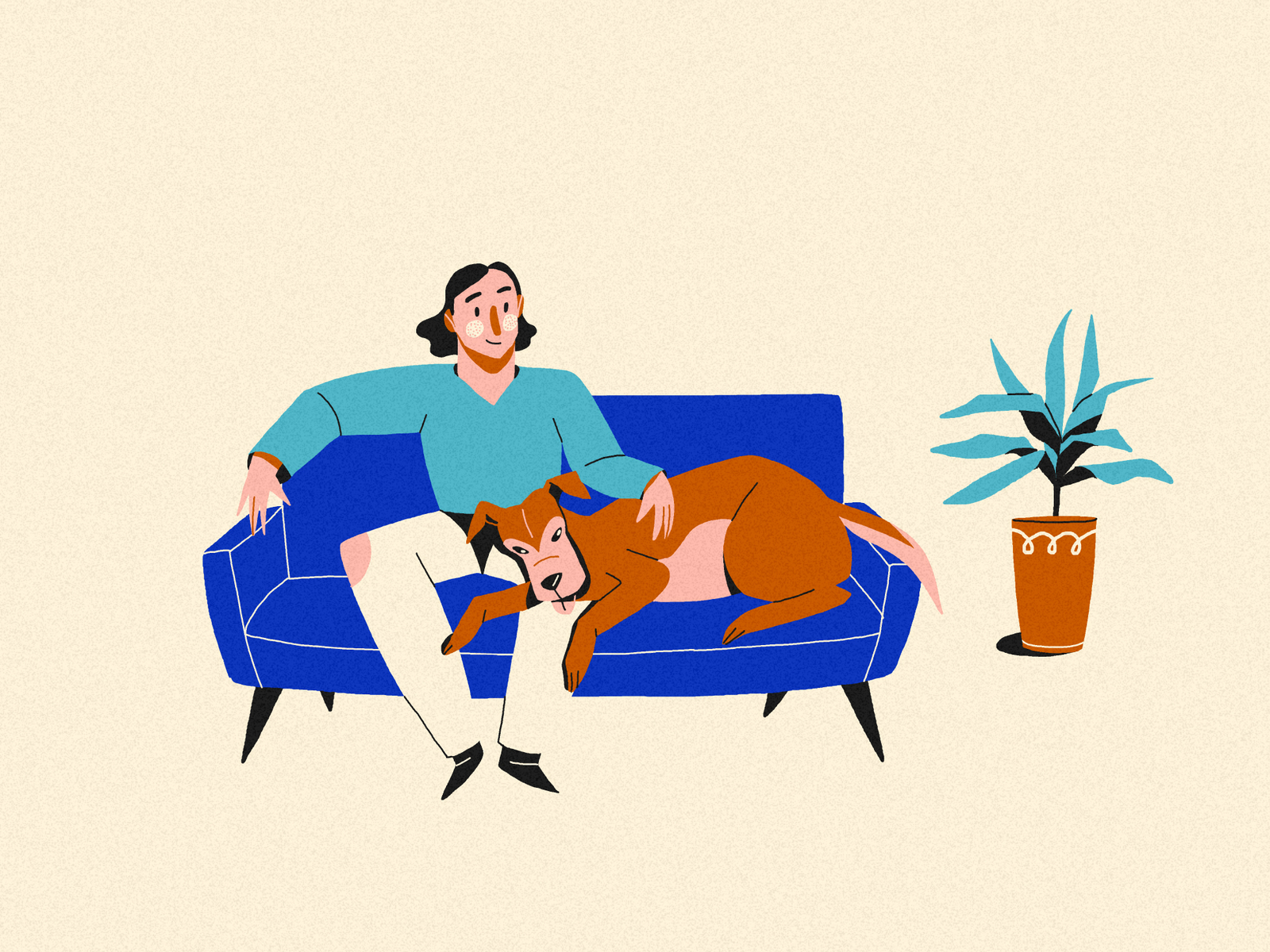 Besties #2 2d character character design chill clean clothes couch design dog femine feminine design friends home illustration mono plant relax tv vector vera dementchouk