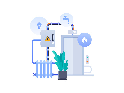 Icon for the application of the Housing services app application city colorful communication creative design electric elevator fire heater house icon identity illustration light bulb modern plant water wires