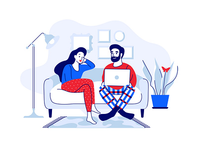 Young couple on the couch vector illustration