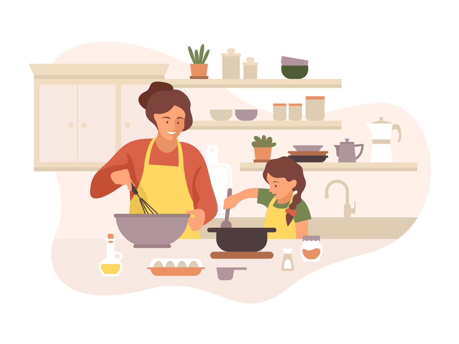 Happy mother and daughter cooking in the kitchen by Neibauer Anastasiia ...