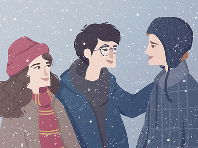 Snow Day art digital harry potter hermione granger hogwarts illustration magic ron weasley snow winter