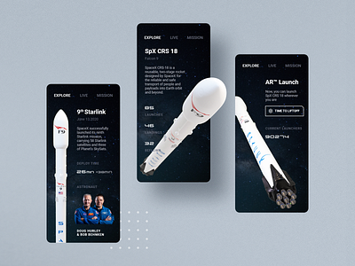 SpaceX - Rocket Launch app UIUX 3d america ar astronomy augmented augmented reality browse device explore falcon falcon 9 immersive launch america learn nasa rocket space spaceship spacex usa
