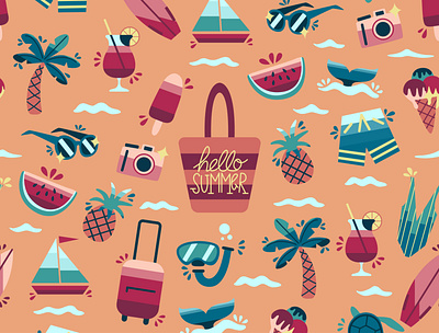 Hello Summer design flat flat design graphic graphic design illustration illustrator pattern summertime textile pattern vector