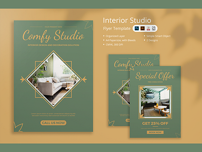 Interior Studio Flyer branding design flyer layout mockup psd template